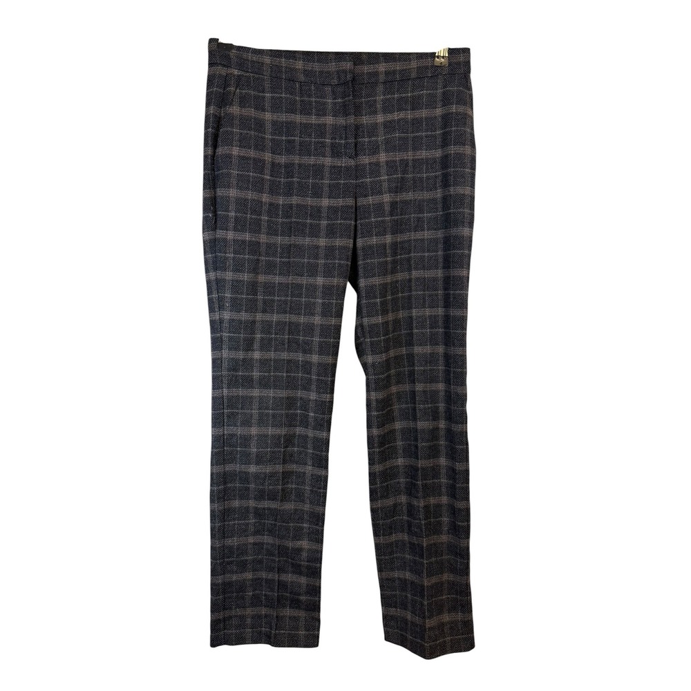 Maje Plaid Straight Leg Trousers Grey Brown Checkered Dress Pants Size 38